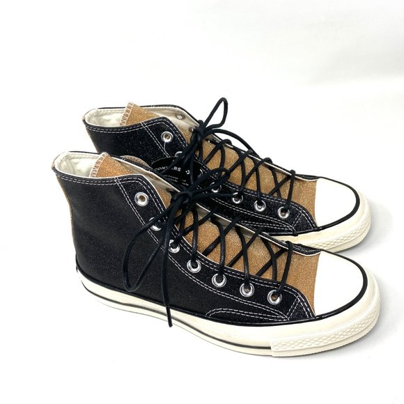 Converse Women's Size 8 572265C CHUCK 70 HI Black Gold Egret Synthetic Sneaker - Picture 7 of 10